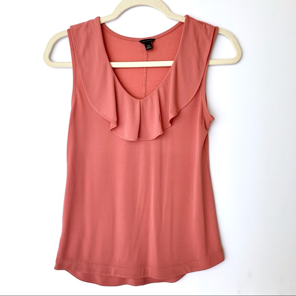 Ann Taylor Pink Ruffle Neck Tank